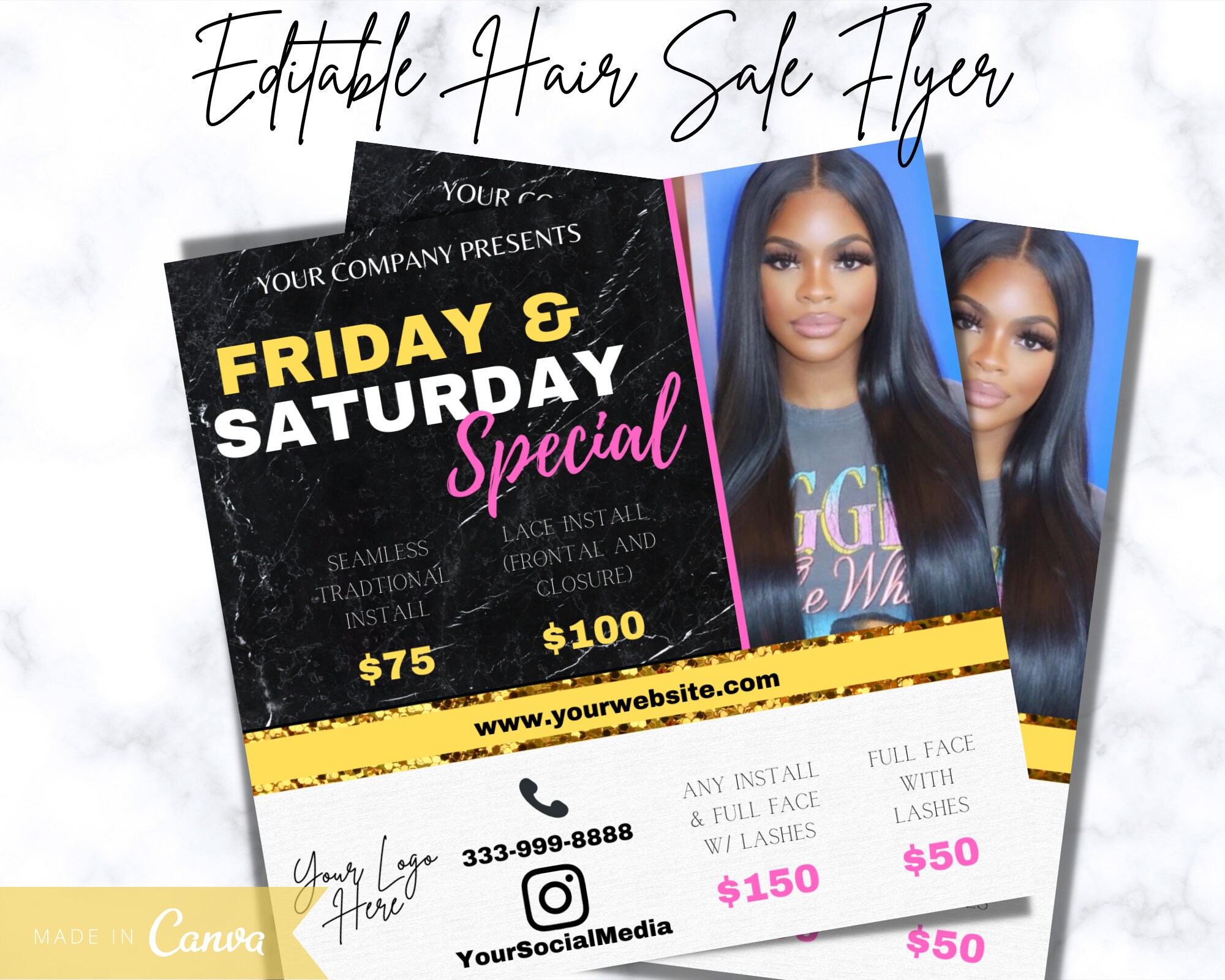 Editable Hair Style Flyer, Canva, DIY, Template, Hair Stylist Flyer, …