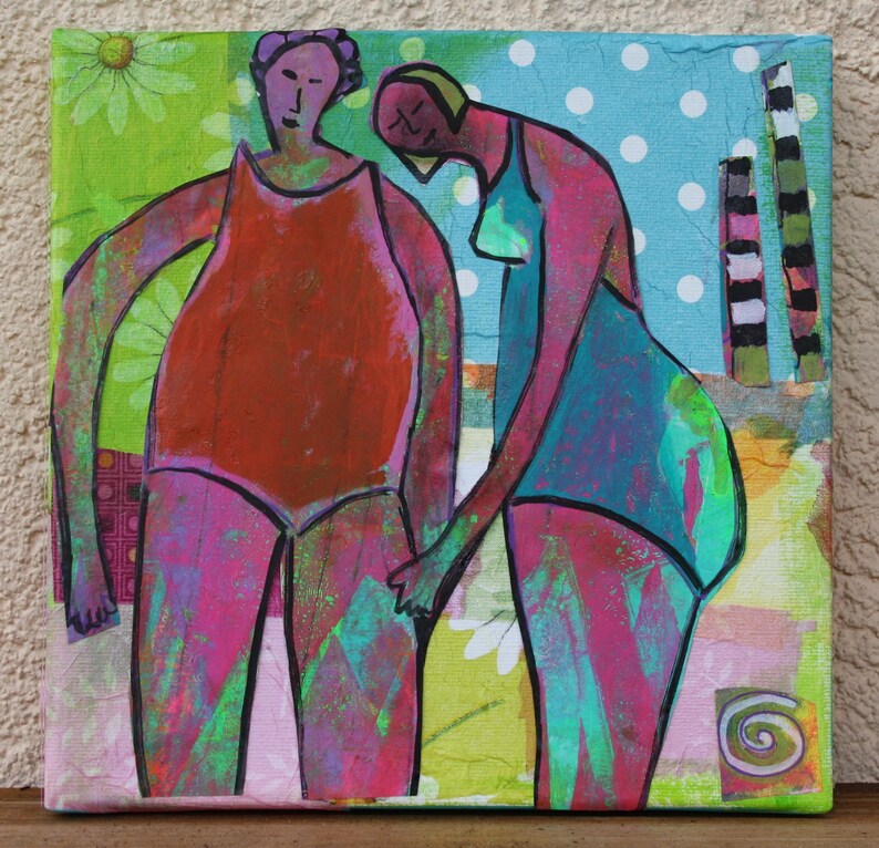 2 lighthouses Mixed media paper collage collage monotype acrylic paints Modern Art Wedge Frame