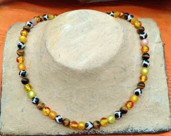 collier ambre, collier délicat pour femme, collier fin, collier oeil de tigre, collier agate, collier jaune