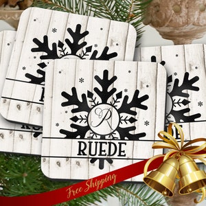 Custom drink coasters housewarming gift Hostess Snowflake monogram coasters Christmas gift