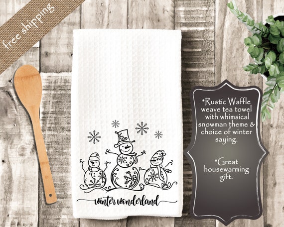Holiday Tea Towel Winter Tea Towels Personalized Dish Towel