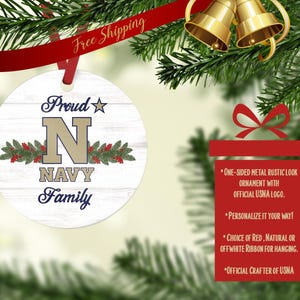 Personalized Ornament, Christmas Ornament, 1-sided Ornament, USNA Christmas Ornament, Navy Ornament
