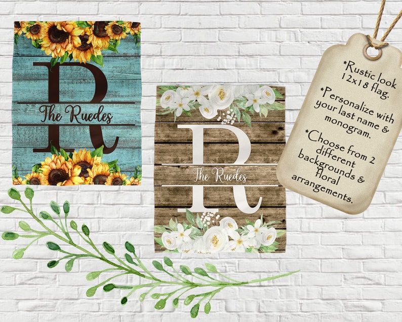 Welcome Garden Flag Personalized With Family Name and Inititial In Rustic Style