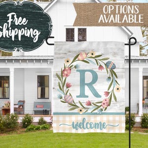 Personalized Flag Welcome Garden Flag Welcome House Flag Farmhouse Garden Flags Rustic Wreath Decor Easter decor