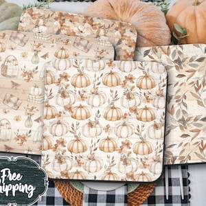 Rustic Fall drink coasters Housewarming gift neutral Fall farmhouse decor Pumpkin coasters