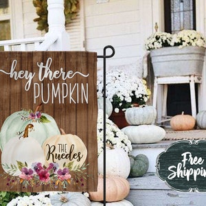 Garden Flag for Fall personalized garden flag Hello Pumpkin garden flags fall pumpkin garden flag