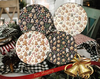 Posavasos de jengibre vintage: Posavasos navideños de estilo rústico, juego de 4