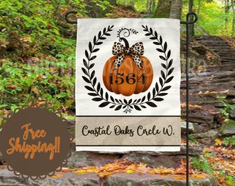 Personalized Fall Garden Flag: Floral Wreath Address Decor