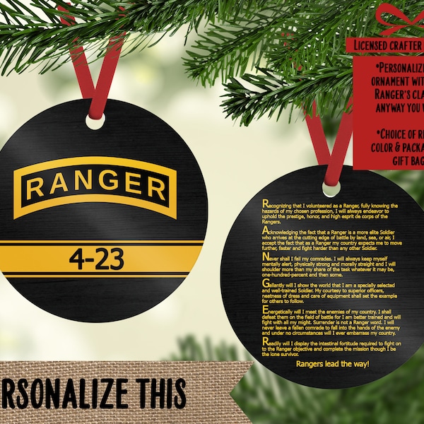 Personalized Army Ranger Ornaments, Christmas Ornament, 2-sided Ornament, Army ornaments