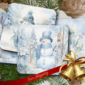 Custom drink coasters housewarming gift Hostess Snowman winter theme coasters Christmas gift