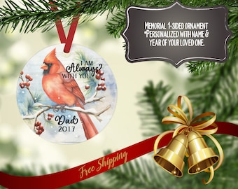 Personalized Memorial Christmas Ornament: Rustic Cardinal Ornament