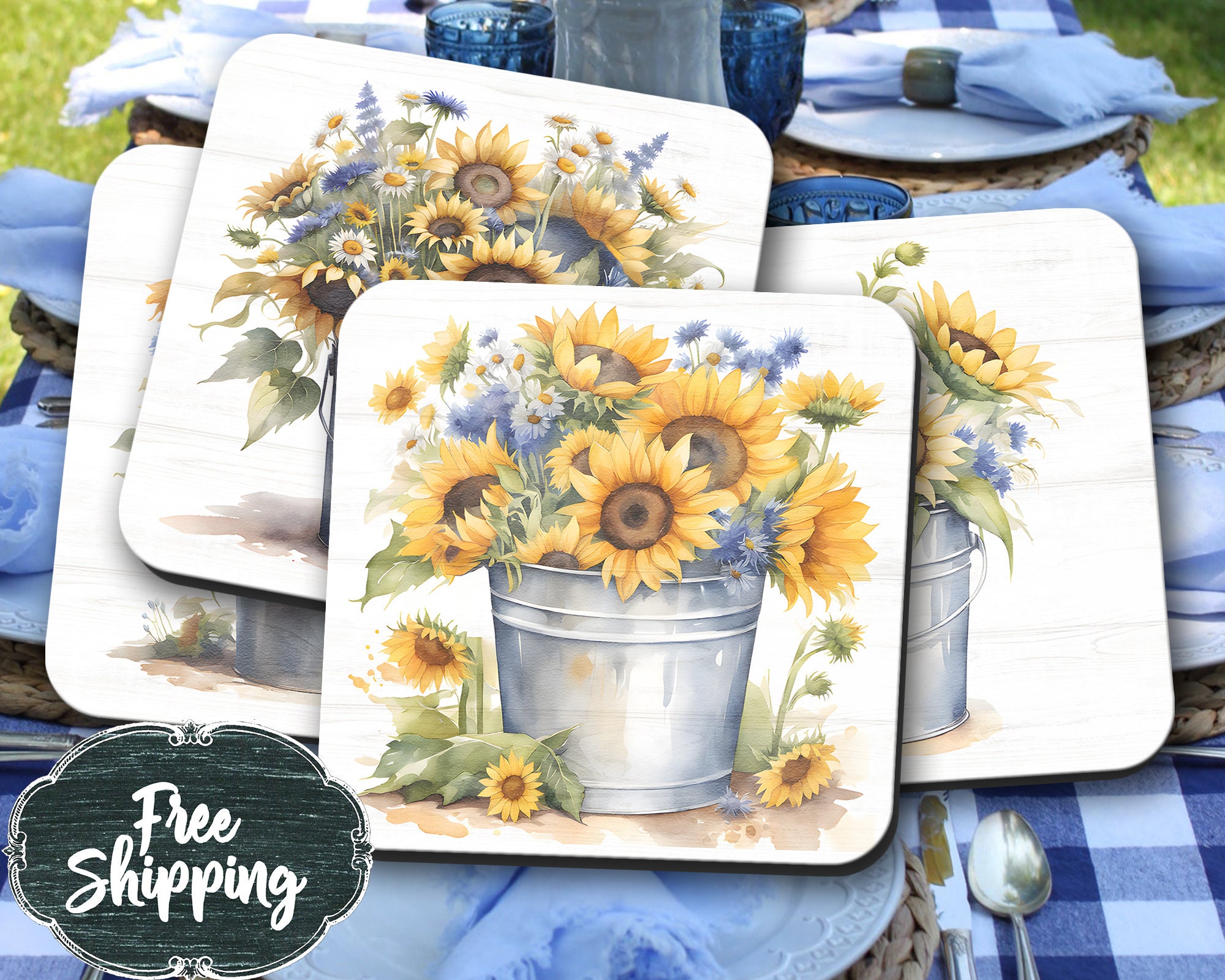 Summer sunflower coasters drink coasters Housewarming gift Hostess gift