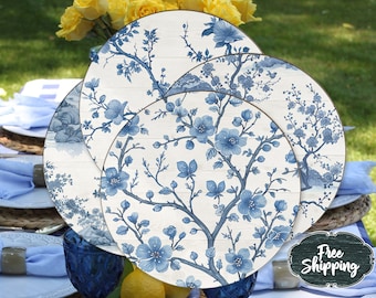 Blue Chinoiserie Coasters: Rustic Farmhouse Decor, Set of 4