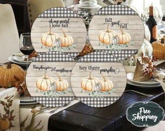 Farmhouse drink coasters Housewarming gift fall coasters pumpkin coasters