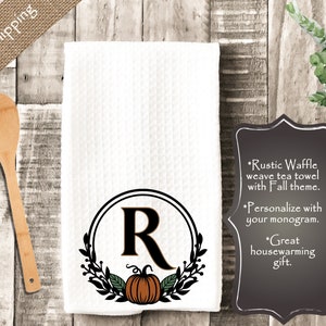 Personalized Fall Tea Towel, Personalized Dish Towel, Fall Monogram towel, Kitchen Decor, Hostess Gift, Housewarming gift