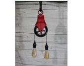 Antique Vintage Black Red Cast Iron Pulley Light