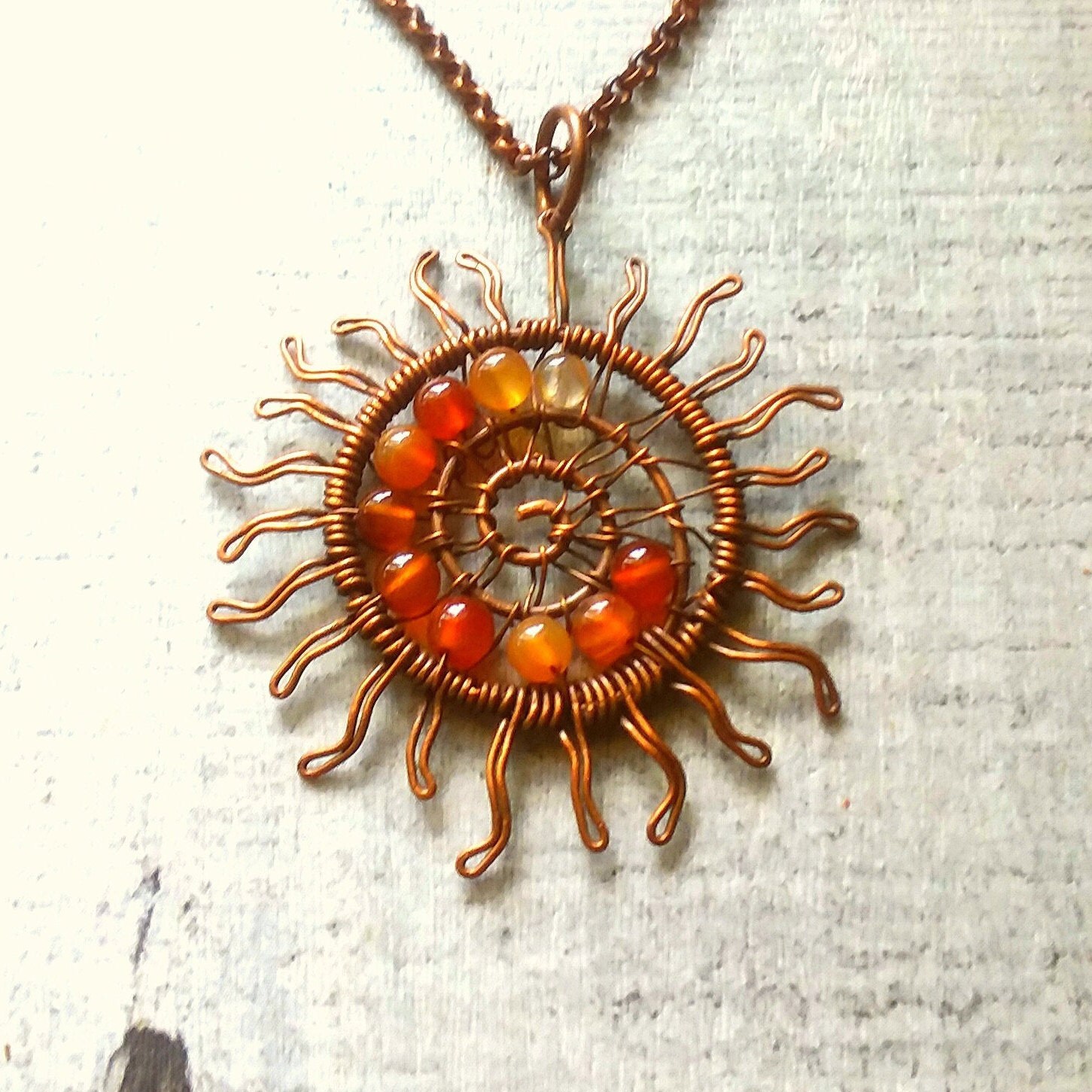 Copper Wire Wrapped Sun Necklace copper sun wire wrapped | Etsy