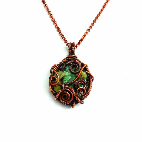 Copper Wire Wrapped Tree Agate Necklace tree agate & citrine | Etsy