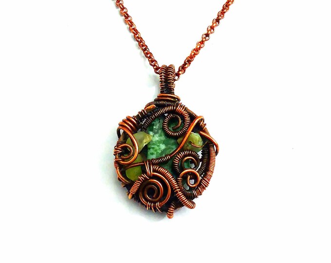 Copper Wire Wrapped Tree Agate Necklace, Tree Agate & Citrine Chip Stones, OOAK Handcrafted