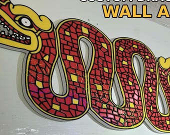 Custom Dragon Wall Art, 24-Inch Holographic Mosaic, Personalized 3-Piece Fantasy Deco