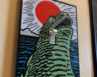 Godzilla Light Switch Cover | Holographic Wall Plate | Kaiju Gift | Gamer Room | Monster Home Decor
