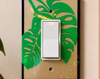 Tropical Monstera Light Switch Cover, Holographic Outlet or Wall Plate