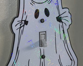 Ghost Cat Light Switch Cover & Outlet Plate, Spooky Halloween Cat Wall Decor