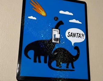 Funny Dinosaur Christmas Light Switch Cover | Meteor Extinction Decor | Jurassic Wall Plate
