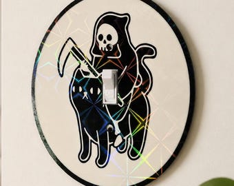 Reaper Cat Wall Plate, Gothic Home Decor, Spooky Season Halloween Decor