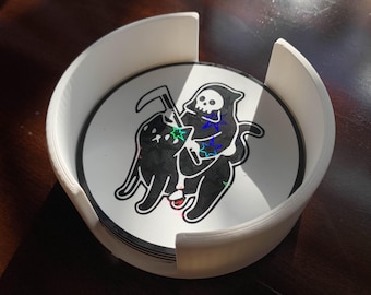 Creepy-Cute Coaster Set & Holder - A Set of 5!
