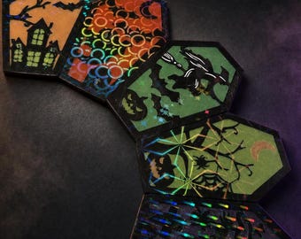Halloween Coffin Wall Decor (5 PACK), Glow-in-the-Dark Holographic Wall Plates, Magnetic or Easy-Mount Spooky Decoration