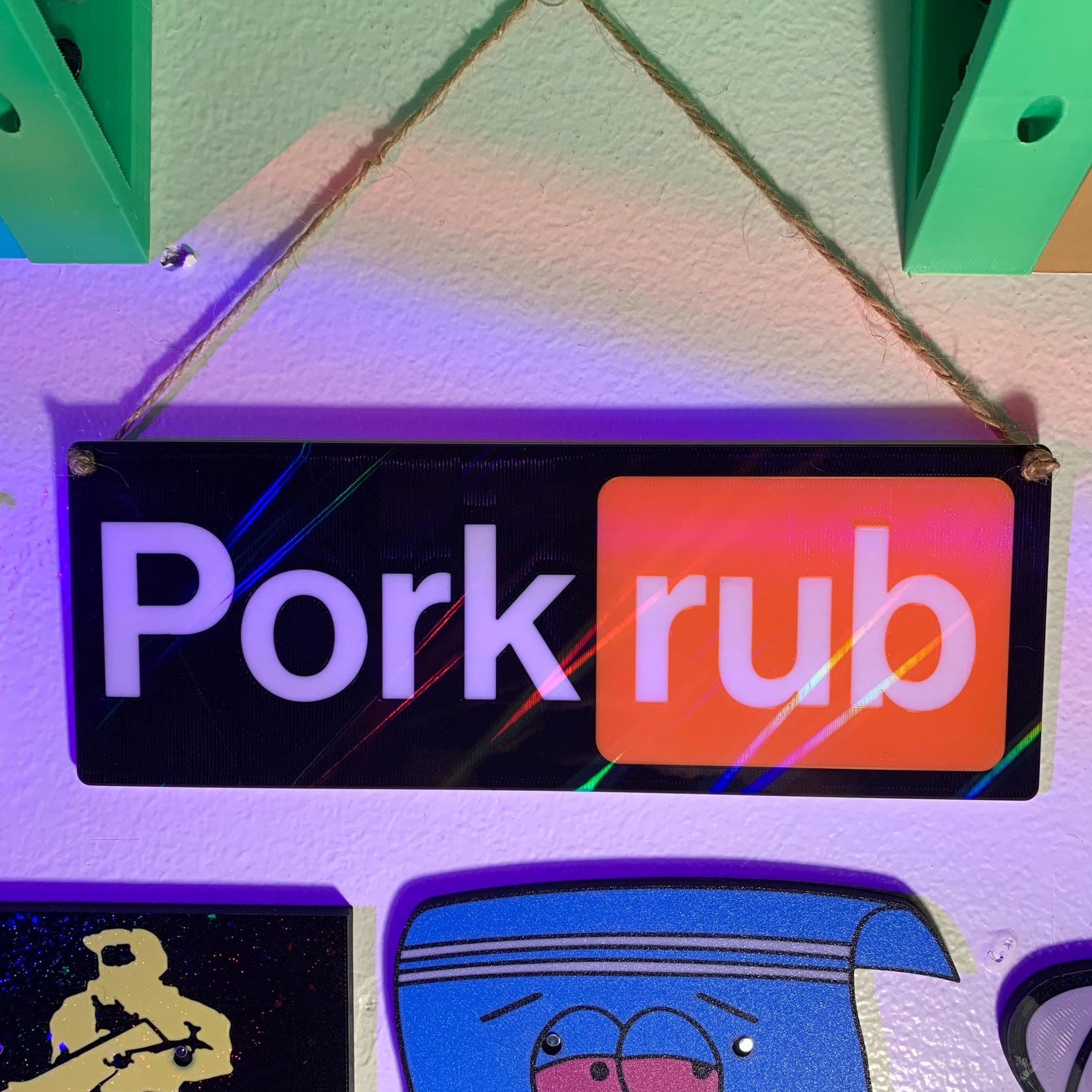 Pork Rub Holographic Sign | Funny Pornhub theme wall decor|