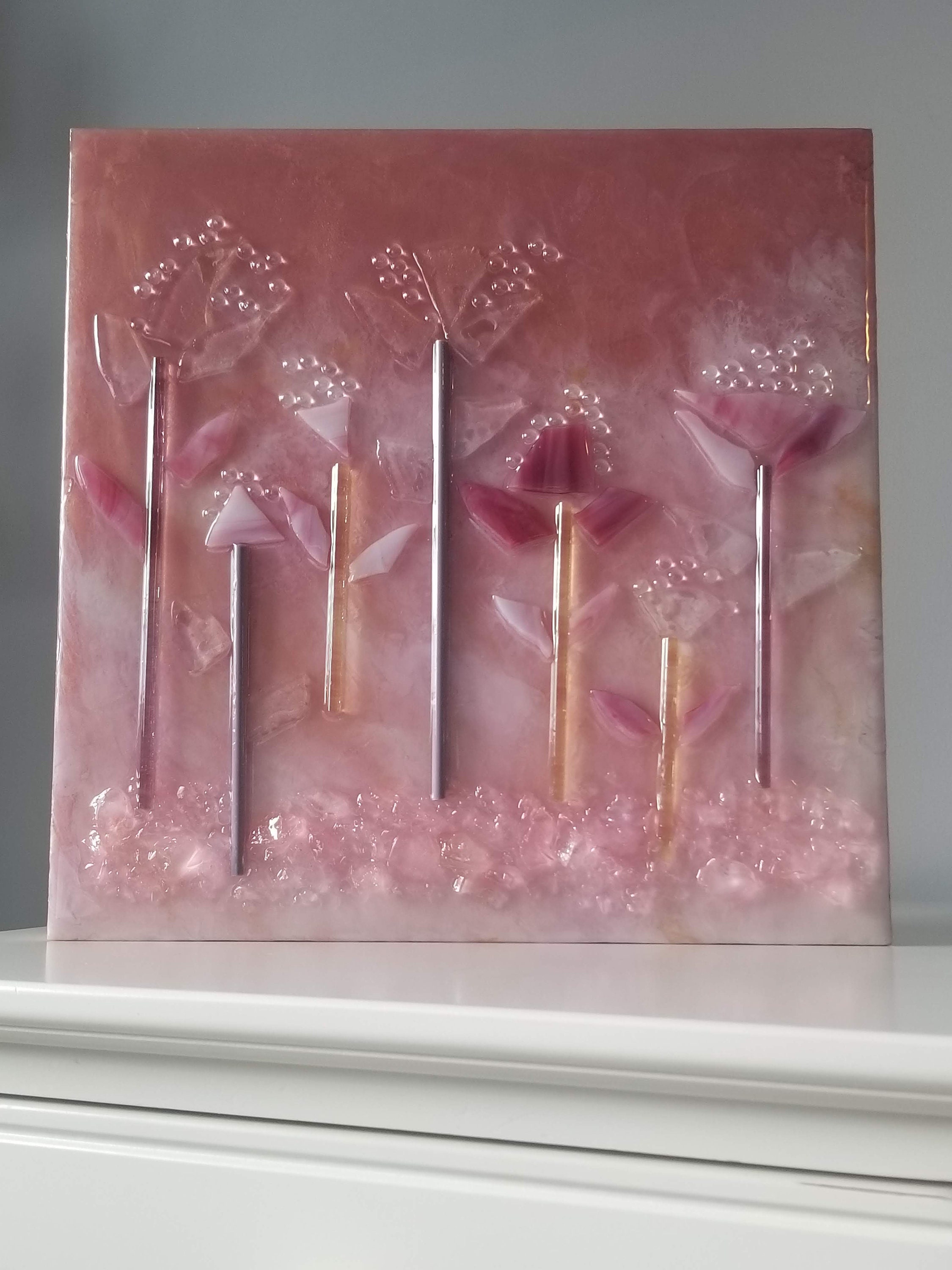 Rose Gold Pink Glass Flowers Epoxy Resin Shelf or Wall Art Etsy