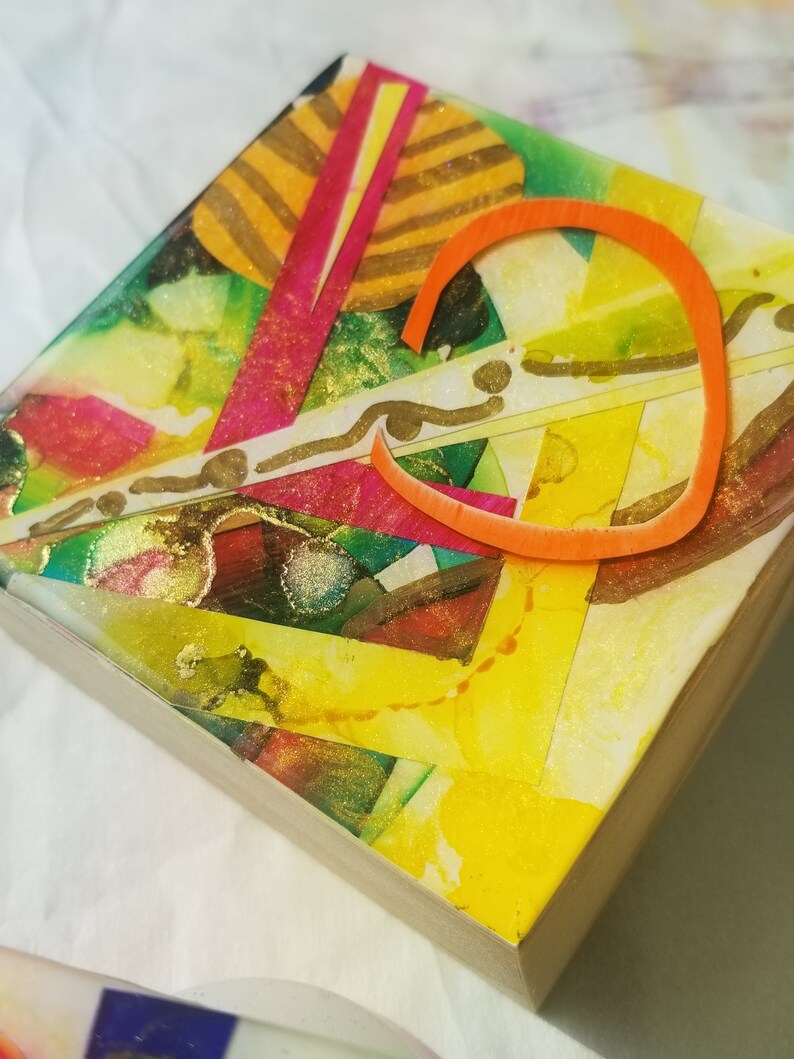 Abstract Resin Wall or Shelf Art 4x4 Yellow Etsy