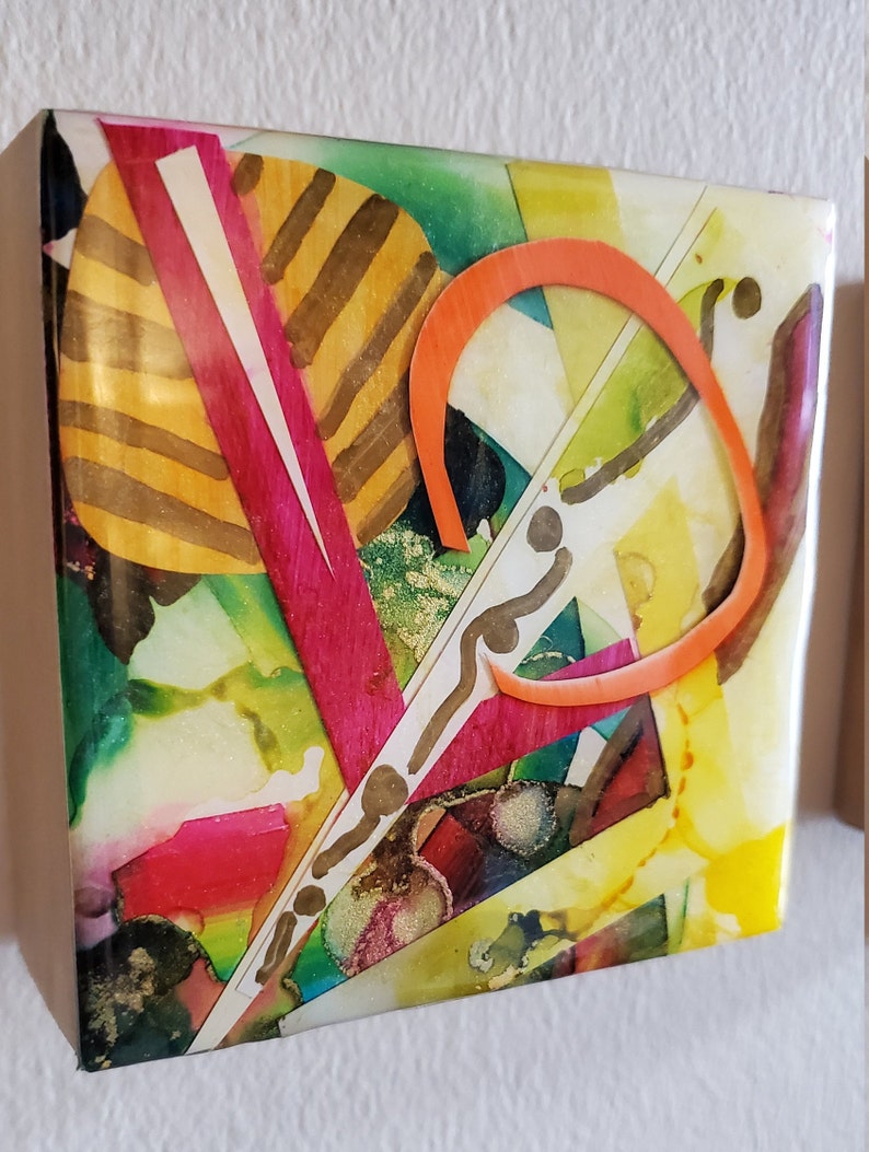 Abstract Resin Wall or Shelf Art 4x4 Yellow Etsy