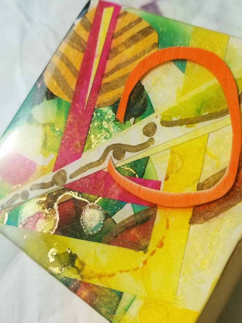 Abstract Resin Wall or Shelf Art 4x4 Yellow Etsy