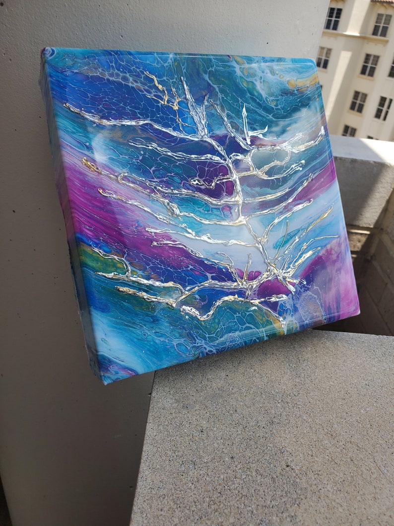 Abstract Acrylic Resin Art 8x8x1.5in Heavy Cotton Canvas Etsy