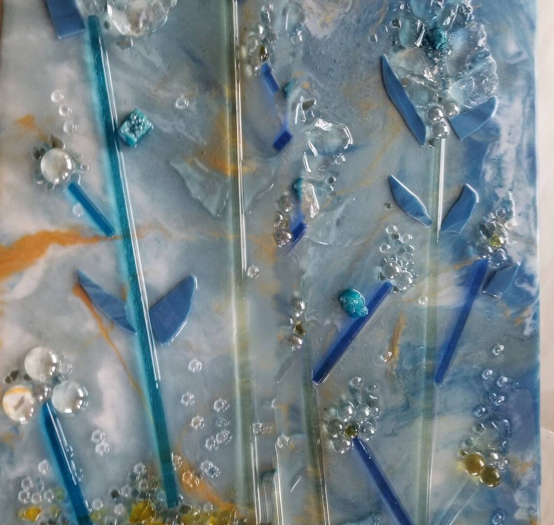 Blue Resin Wall Art Glass Flowers in Blues White & Touch Etsy