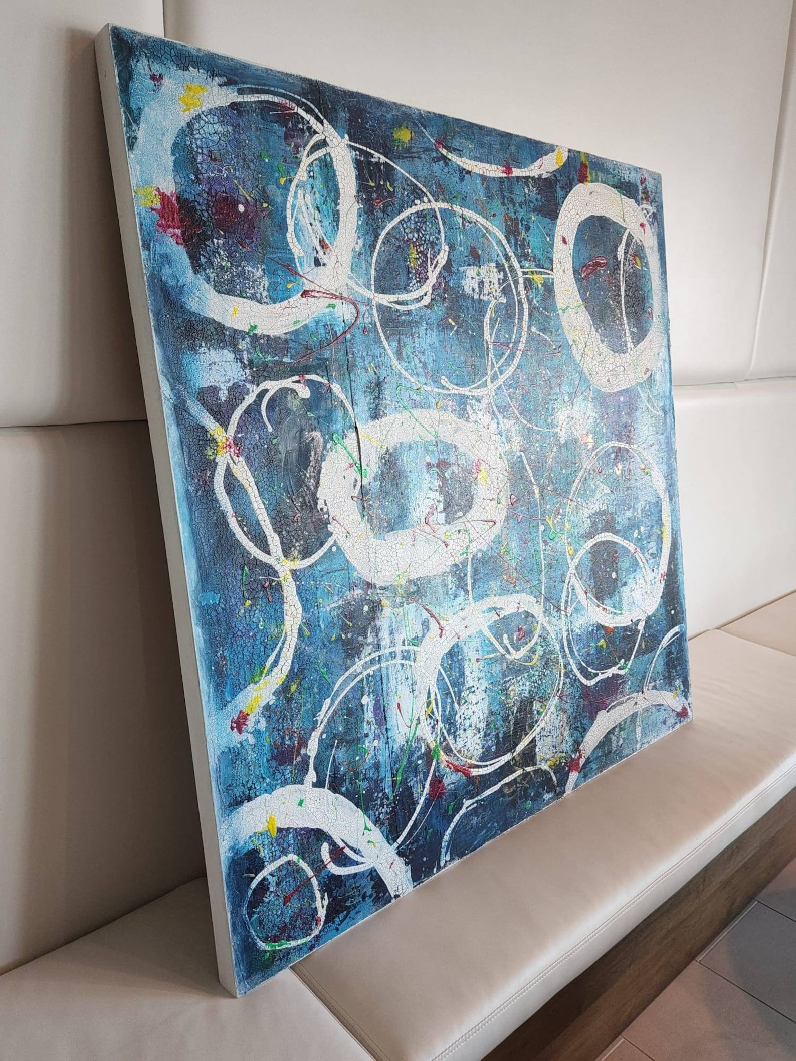 Abstract Canvas on Gallery Cradled Wood Panel Blues White Etsy
