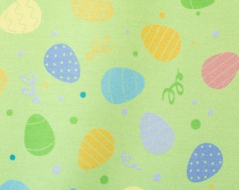 Happy Easter, cotton woven fabric, Easter fabric, colorful eggs, green colorful