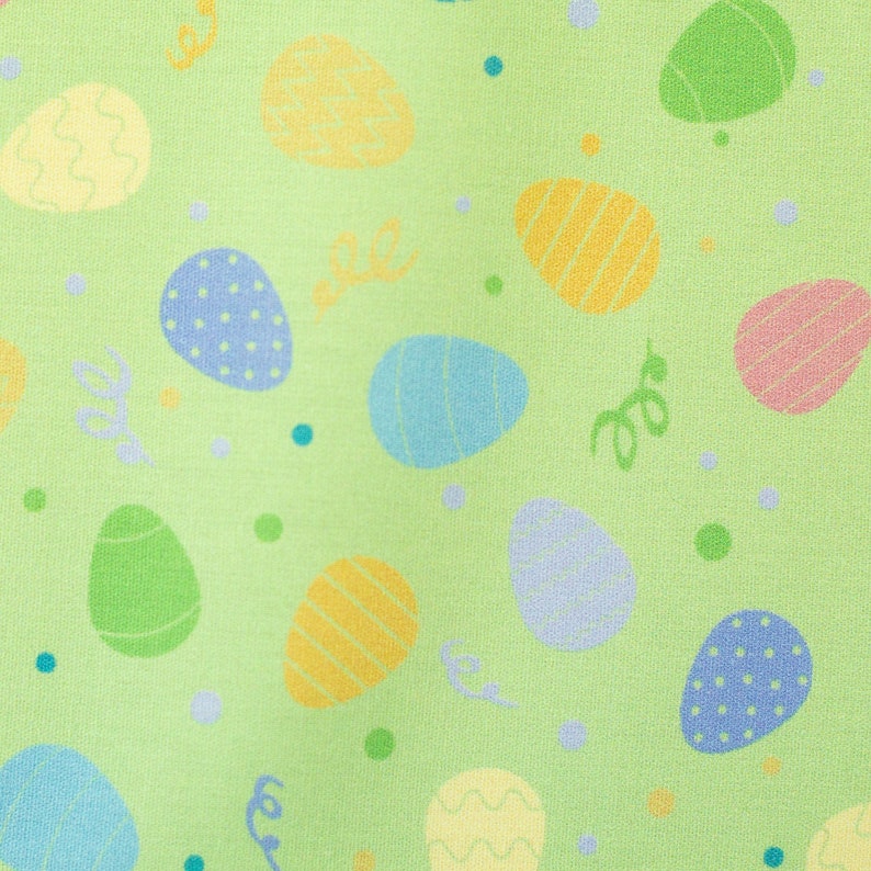 Happy Easter, Baumwolle Webware, Osterstoff, bunte Eier, grün bunt Bild 1