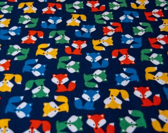 Flannel foxes dark blue - colorful