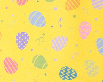 Happy Easter, cotton woven fabric, Easter fabric, colorful eggs, yellow colorful