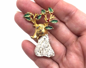 Vintage Christmas Deer Head Brooch