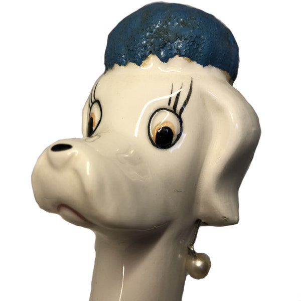 Vintage Lanky Poodle with Pearl Earrings