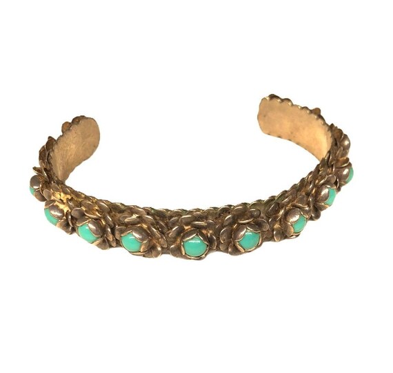 Vintage Mexican Sterling and Turquoise Flowers Bra