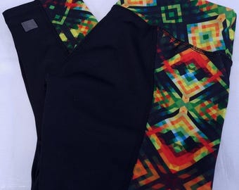 Leggings capri LuLaRoe nuevos sin etiquetas, talla XS, color negro, estampado geométrico brillante, elásticos.
