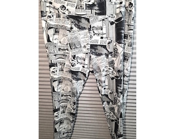Kein Kommentar Zeitungsdruck Leggings Plus Size 2X Schwarz Weiß High Rise Stretch