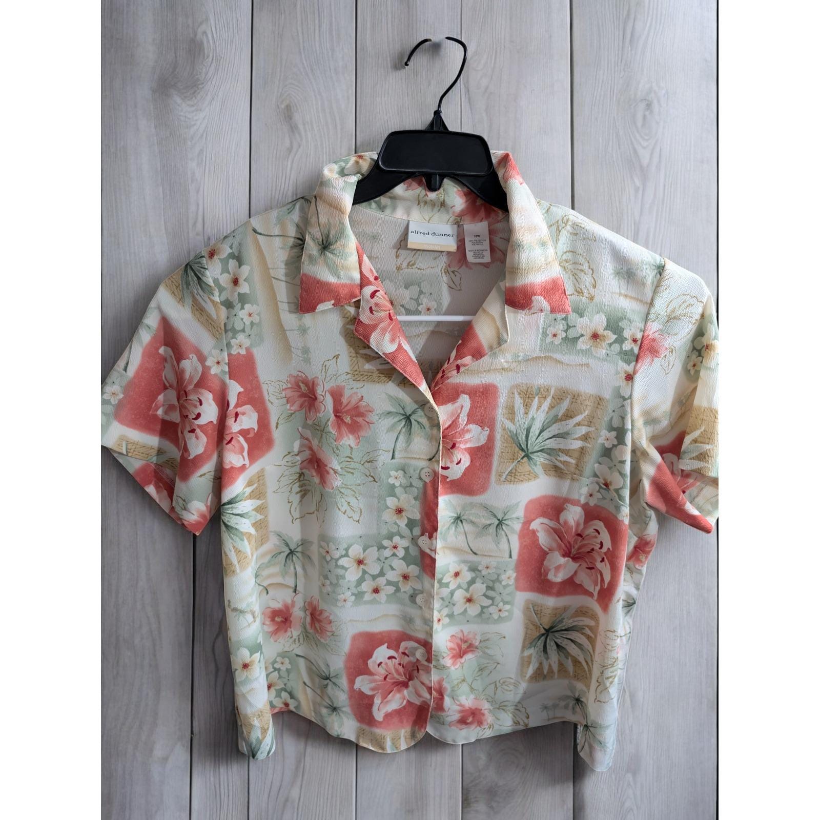 Haut Femme Alfred Dunner Taille L, Blanc Cassé, Imprimé Floral, Col Rond, Ornements Cloutés - Lavable