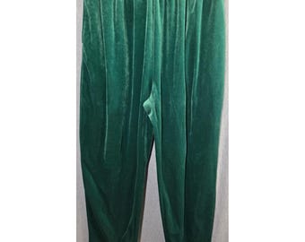 Pantalones deportivos vintage EZ Gear, talla XL, terciopelo verde, felpa, bolsillos aterciopelados.